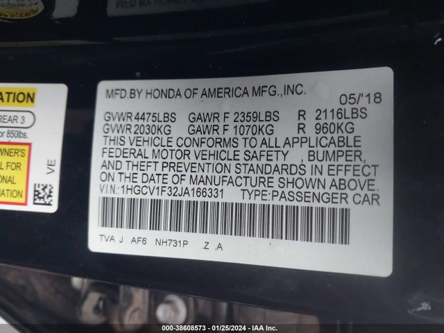Honda Accord Sport 2018 1HGCV1F32JA166331 Image 9