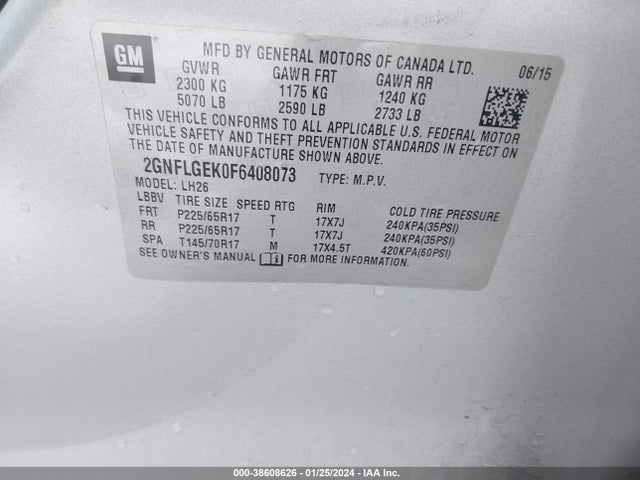 Chevrolet Equinox 2lt 2015 2GNFLGEK0F6408073 Image 9