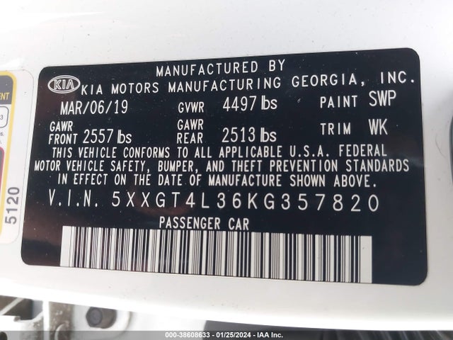 KIA Optima Lx 2019 5XXGT4L36KG357820 Image 27
