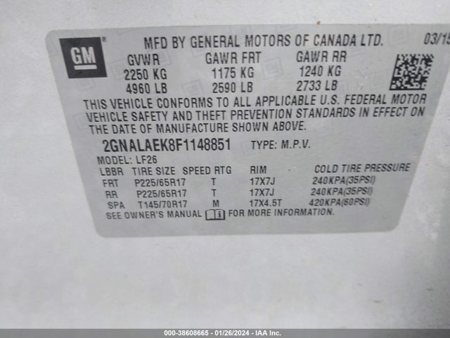 Chevrolet EQUINOX LS 2015 2GNALAEK8F1148851 Image 9