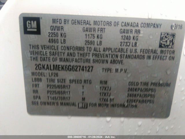 GMC Terrain Sle-1 2016 2GKALMEK6G6274127 Image 9