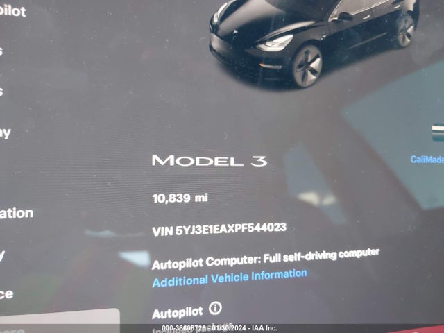 2023 TESLA MODEL 3 REAR-WHEEL DRIVE VIN: 5YJ3E1EAXPF544023