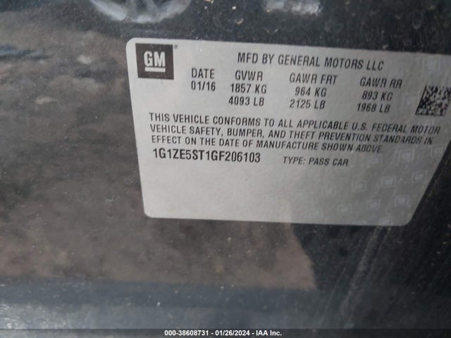 Chevrolet MALIBU 1LT 2016 1G1ZE5ST1GF206103 Image 9