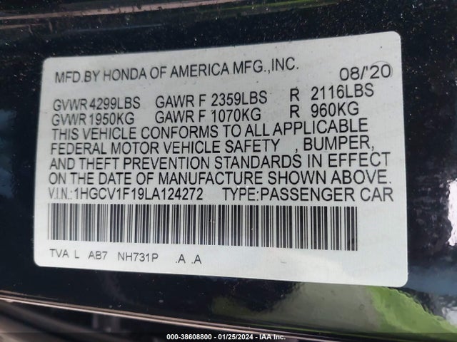 Honda ACCORD LX 2020 1HGCV1F19LA124272 Image 9