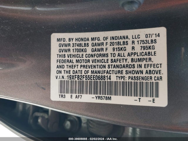 Honda Civic Lx 2014 19XFB2F55EE068814 Image 9