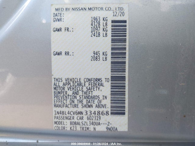 Nissan Altima Sr Fwd 2021 1N4BL4CV6MN334868 Image 9