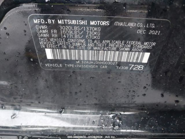 2022 MITSUBISHI MIRAGE ML32AUHJ3NH003027 Photo 8