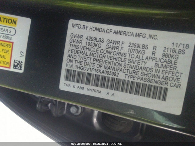 Honda ACCORD LX 2019 1HGCV1F16KA005982 Image 9