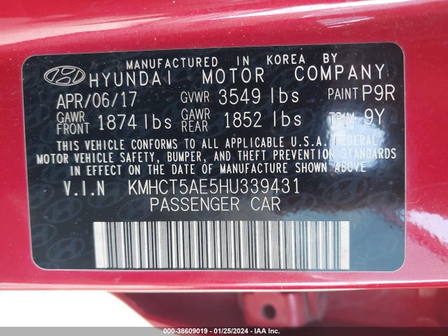 Hyundai ACCENT SE 2017 KMHCT5AE5HU339431 Image 9