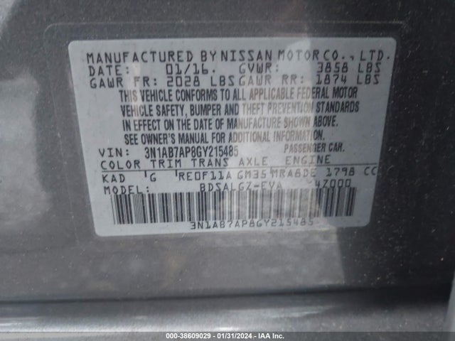 Nissan SENTRA SL 2016 3N1AB7AP8GY215485 Image 9