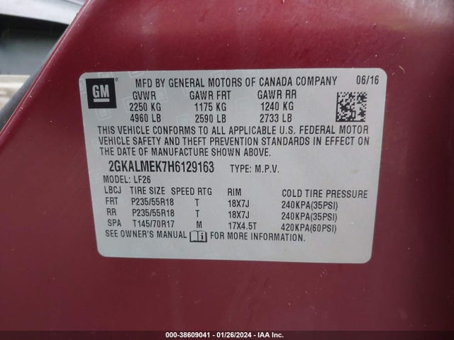 2017 GMC TERRAIN SLE-1 VIN: 2GKALMEK7H6129163