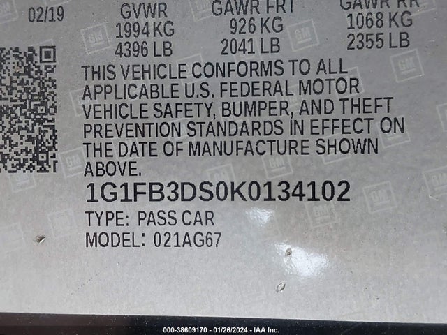 Chevrolet Camaro 1lt 2019 1G1FB3DS0K0134102 Image 9