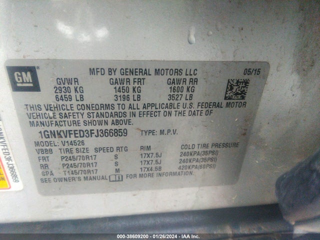 Chevrolet Traverse Ls 2015 1GNKVFED3FJ366859 Image 9