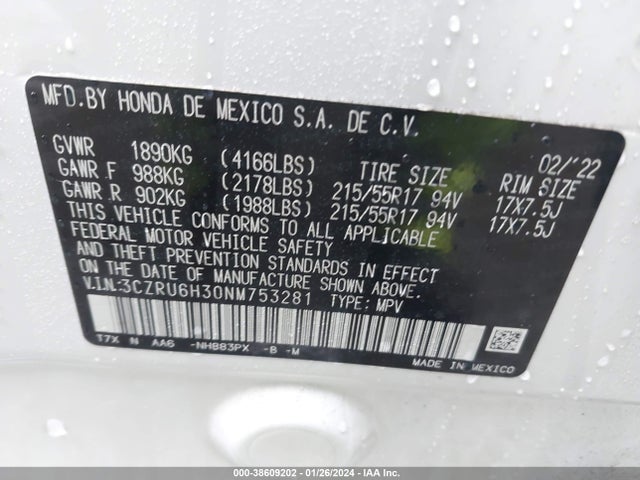 Honda Hr-v Awd Lx 2022 3CZRU6H30NM753281 Image 9