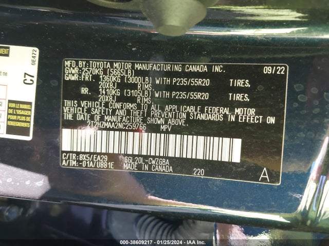 Lexus RX 350 2022 2T2HZMAA2NC259766 Image 9