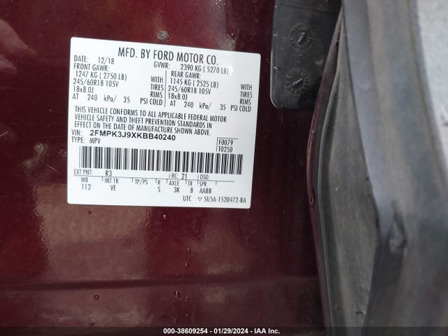 Ford EDGE SEL 2019 2FMPK3J9XKBB40240 Image 9