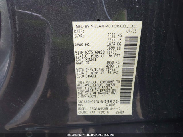 Nissan Armada Platinum 2015 5N1AA0NC1FN609870 Image 9