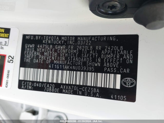 Toyota CAMRY SE 2022 4T1G11AK4NU039395 Image 9