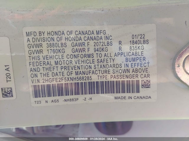 Honda Civic Sport 2022 2HGFE2F5XNH568285 Image 9