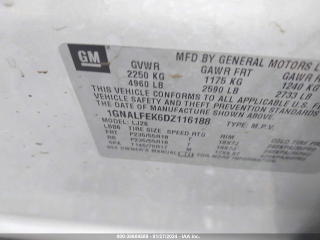 2013 CHEVROLET EQUINOX LTZ VIN: 1GNALFEK6DZ116188