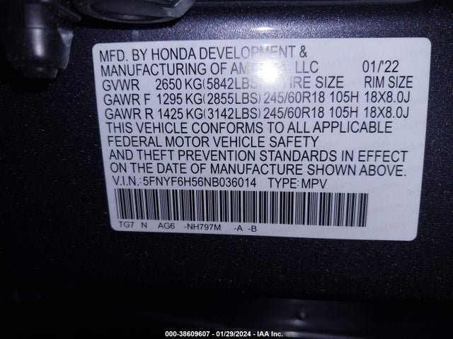 Honda Pilot Awd Ex-l 2022 5FNYF6H56NB036014 Image 9