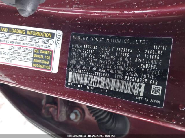 JHMZC5F37JC001903 Honda Clarity Plug-in Hybrid Touring