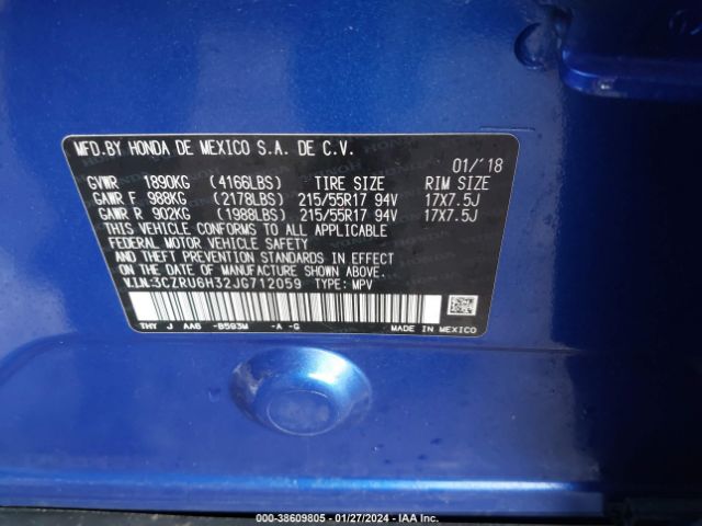 3CZRU6H32JG712059 Honda HR-V LX