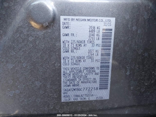 2016 NISSAN ROGUE SL VIN: 5N1AT2MT6GC772258