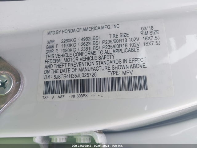 5J8TB4H35JL025720 Acura Rdx Base (a6)/w/acurawatch Plus