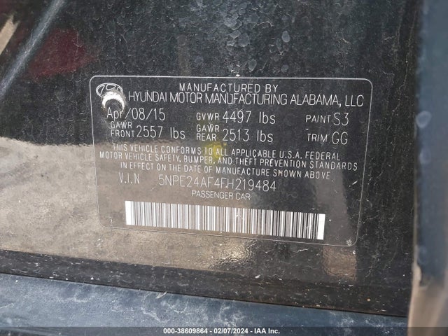 Hyundai SONATA SE 2015 5NPE24AF4FH219484 Image 9