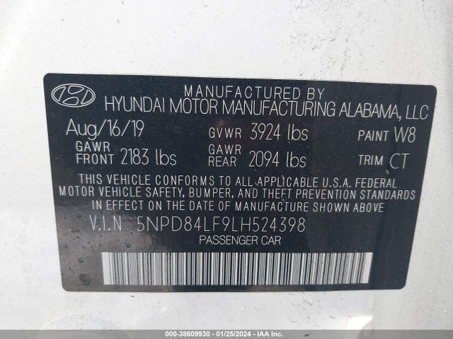 Hyundai ELANTRA SEL 2020 5NPD84LF9LH524398 Image 9