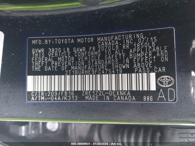 Toyota Corolla Le Plus 2015 2T1BURHE9FC475419 Image 9