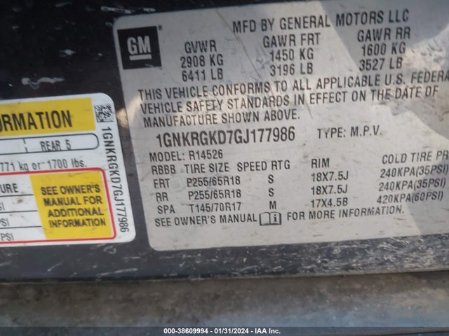 Chevrolet Traverse 1lt 2016 1GNKRGKD7GJ177986 Image 9