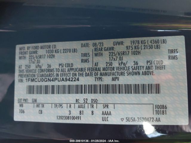1FMCU0GN4PUA94224 Ford Escape Active