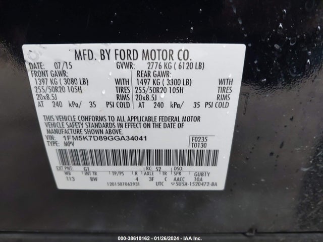 Ford EXPLORER XLT 2016 1FM5K7D89GGA34041 Image 9