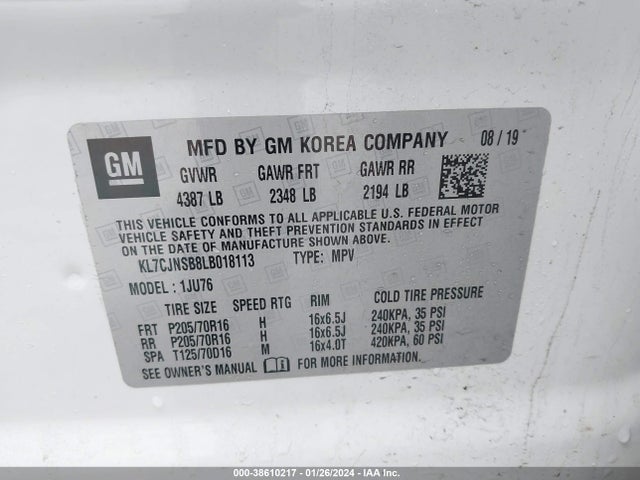 Chevrolet Trax Awd Ls 2020 KL7CJNSB8LB018113 Image 9
