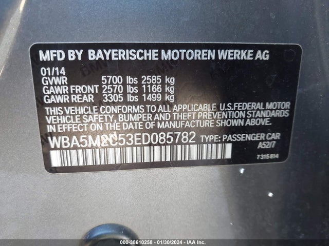 BMW 535i Gran Turismo 2014 WBA5M2C53ED085782 Image 9