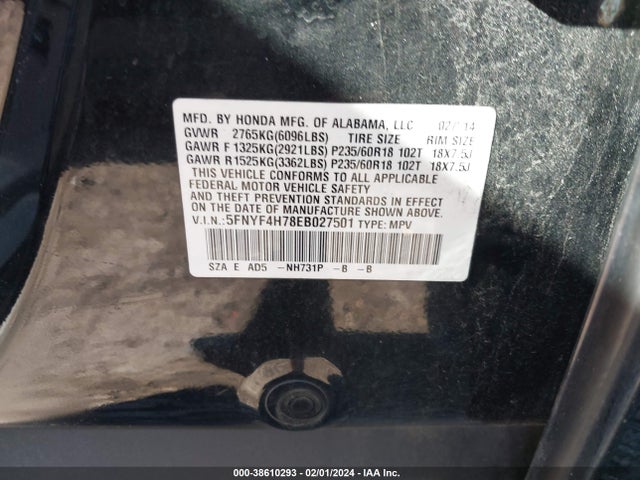 Honda Pilot Ex-l 2014 5FNYF4H78EB027501 Image 9