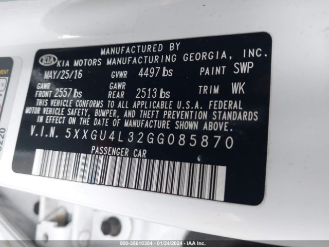 5XXGU4L32GG085870 KIA OPTIMA EX
