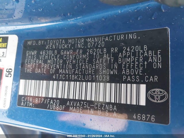 Toyota Camry Le Awd 2020 4T1C11BK2LU011038 Image 9
