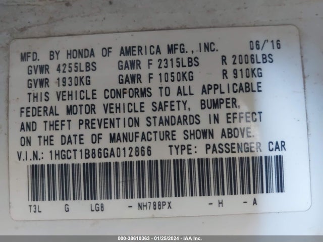 Honda Accord Ex-l 2016 1HGCT1B86GA012866 Image 9