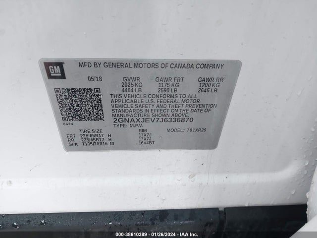 Chevrolet EQUINOX LT 2018 2GNAXJEV7J6336870 Image 9