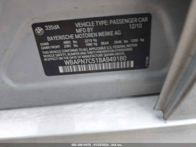 2011 BMW 335D VIN: WBAPN7C51BA949180