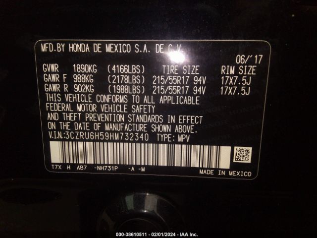 3CZRU6H59HM732340 Honda HR-V EX