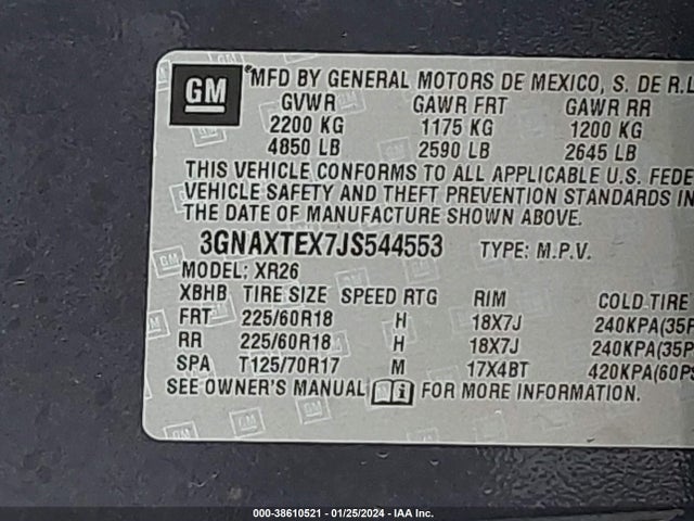 Chevrolet EQUINOX LT 2018 3GNAXTEX7JS544553 Image 9