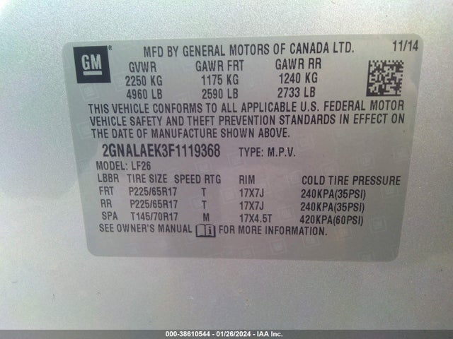 Chevrolet EQUINOX LS 2015 2GNALAEK3F1119368 Image 9