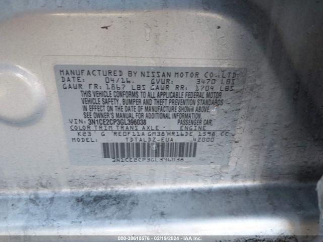 3N1CE2CP3GL396038 Nissan Versa Note S (sr)/s Plus/sl/sr/sv