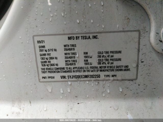 5YJYGDEE3MF282250 Tesla Model Y Long Range Dual Motor All-wheel Drive