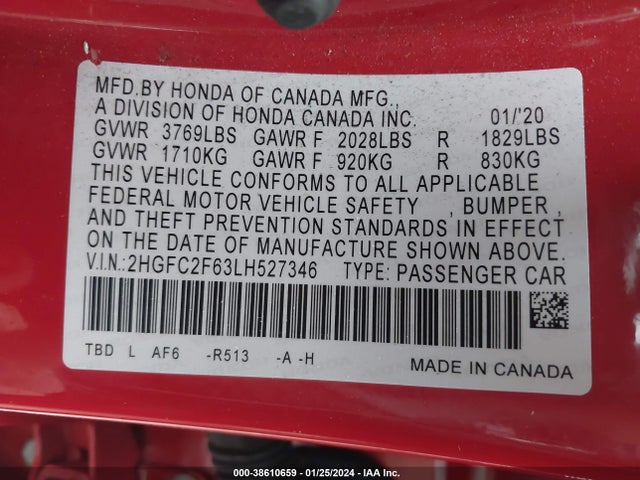 Honda Civic Lx 2020 2HGFC2F63LH527346 Image 9