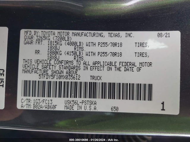 Toyota Tundra Sr5 2021 5TFDY5F10MX035612 Image 9